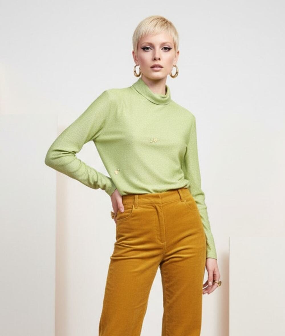 Rare Alfred Shaheen Vintage Metallic Turtleneck Top • Size 12 • Mid‑Century